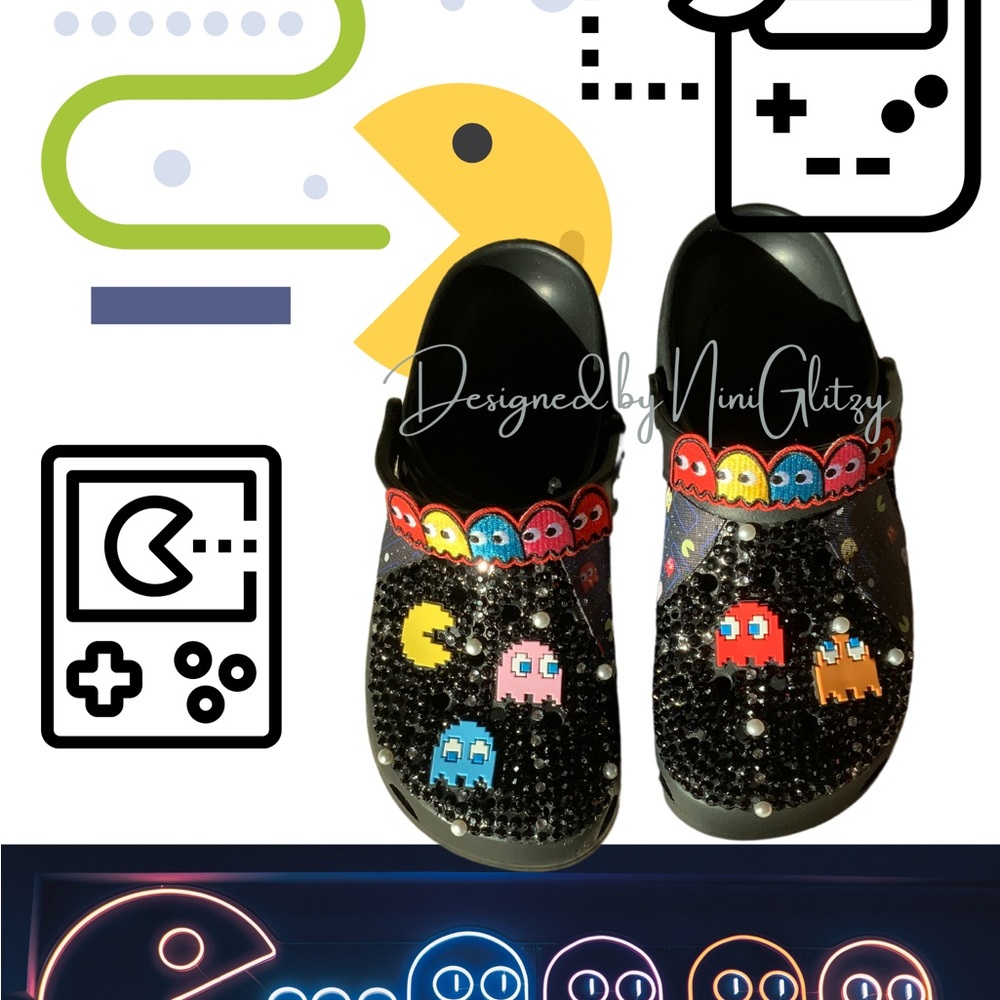 Bedazzled Pac-Man Clog Size 7 Croc -ish NiniGlitzy